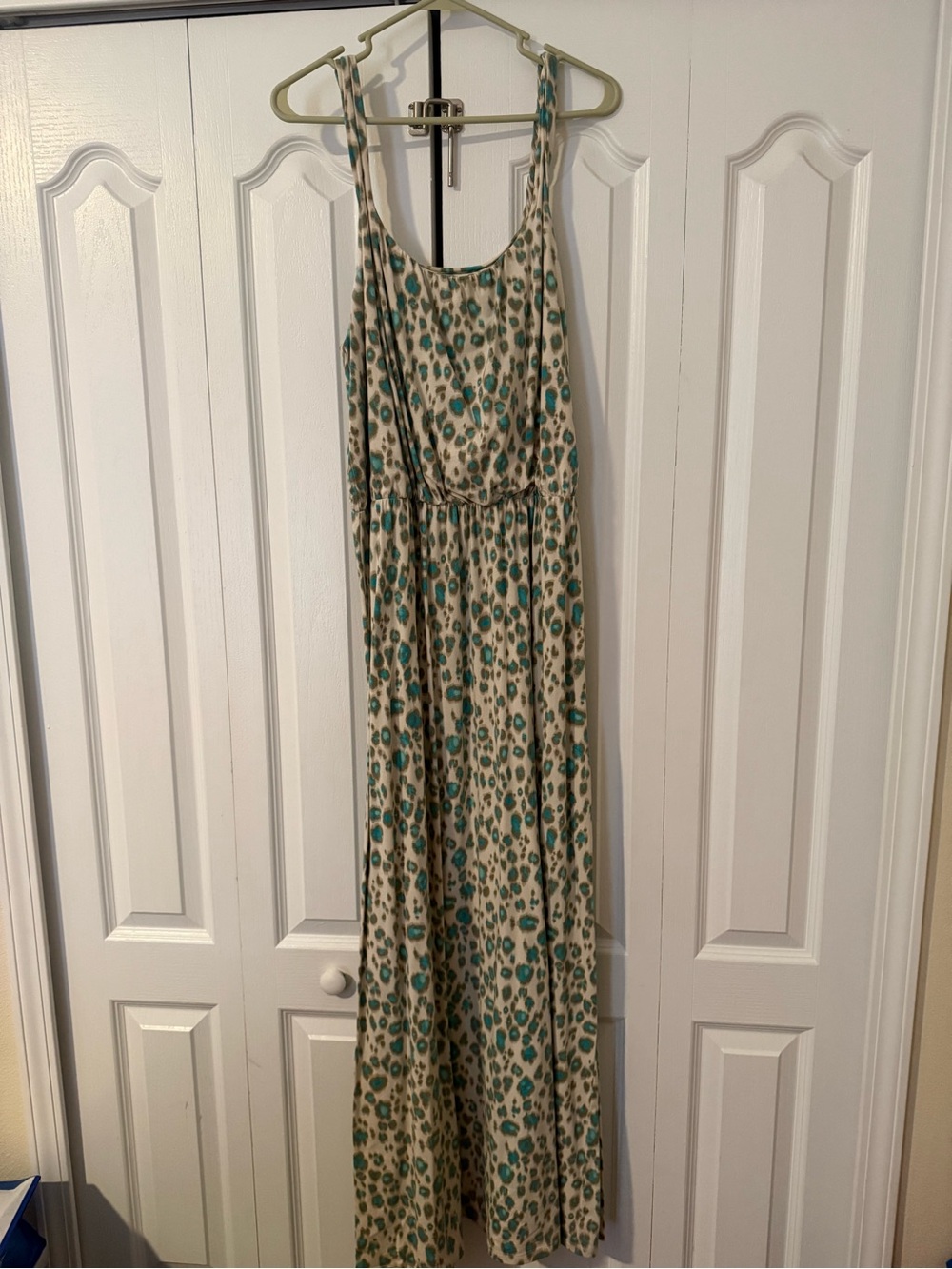 LOFT Teal and Cream Printed Maxi Dress
